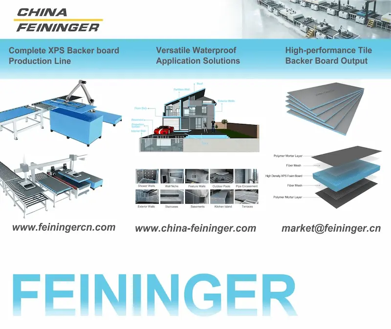 Feininger 140th Canton Fair poster, complete XPS backer board production line and waterproof application solutions.webp